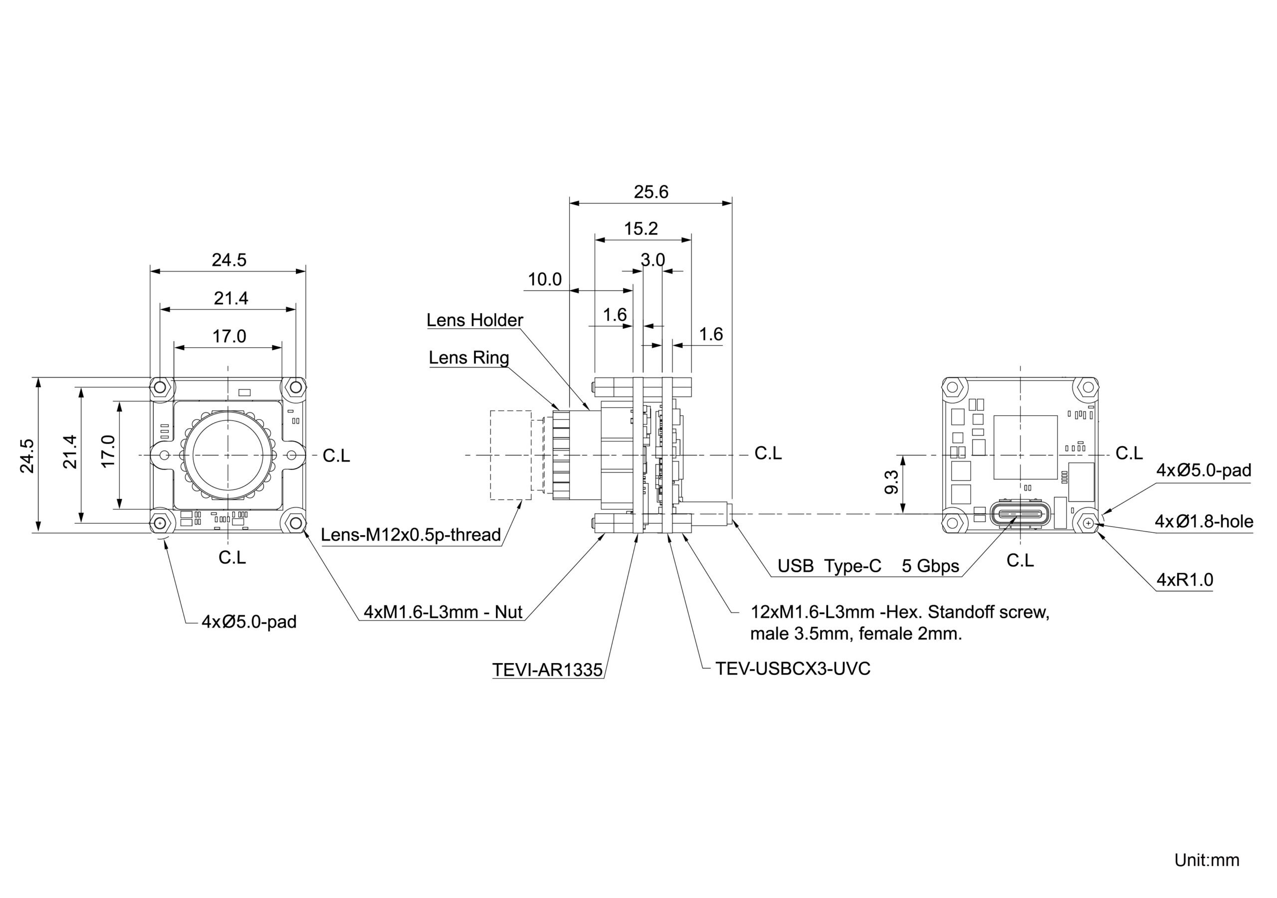 UVCI-AR1335 Dimension
