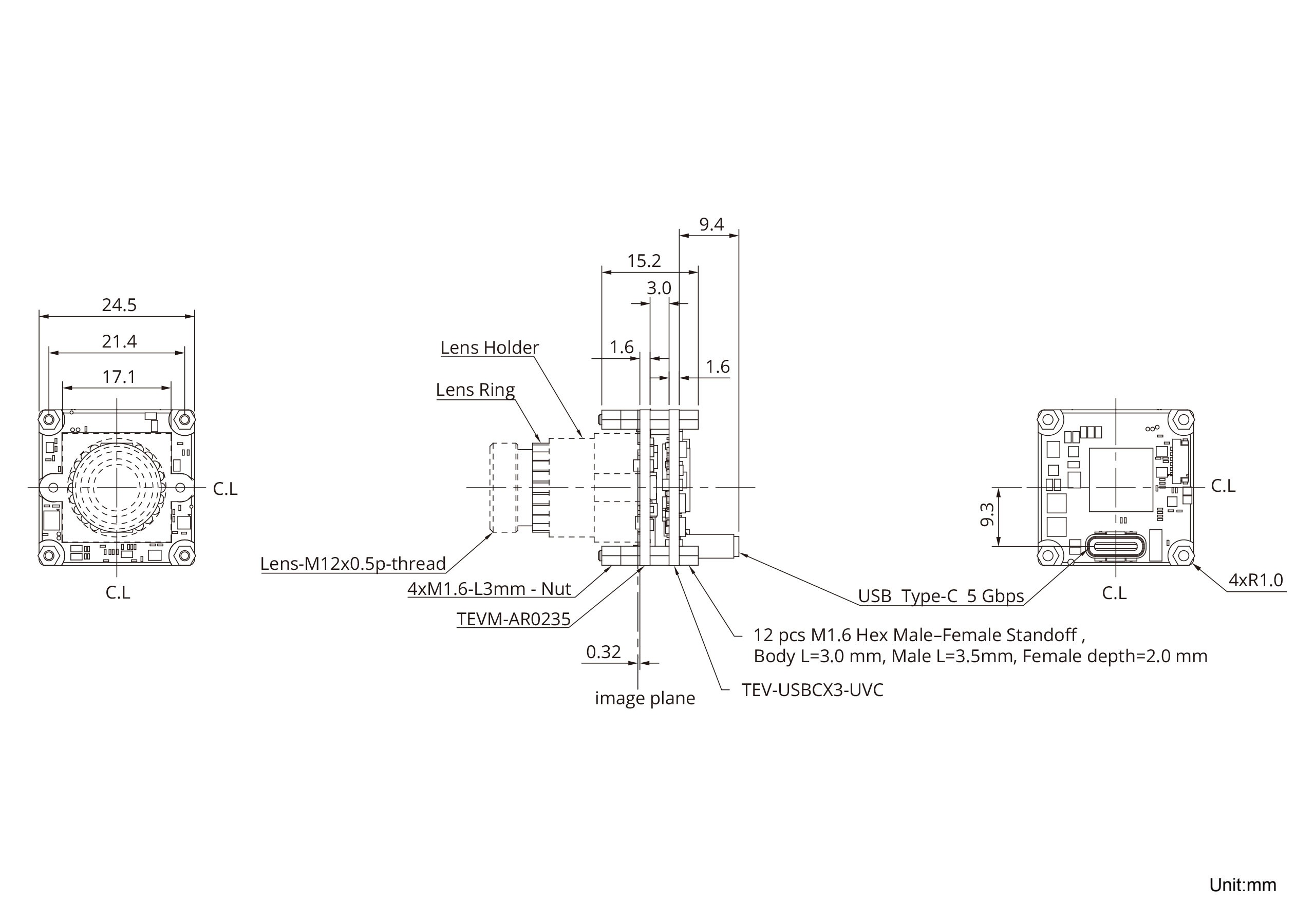 UVCS-AR0235-SL Dimensions